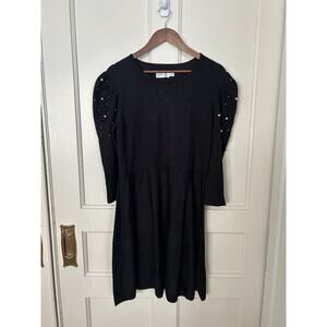 Eliza J Faux Pearl Knit Sweater Dress Womens Size XL Black Classic Preppy NWT